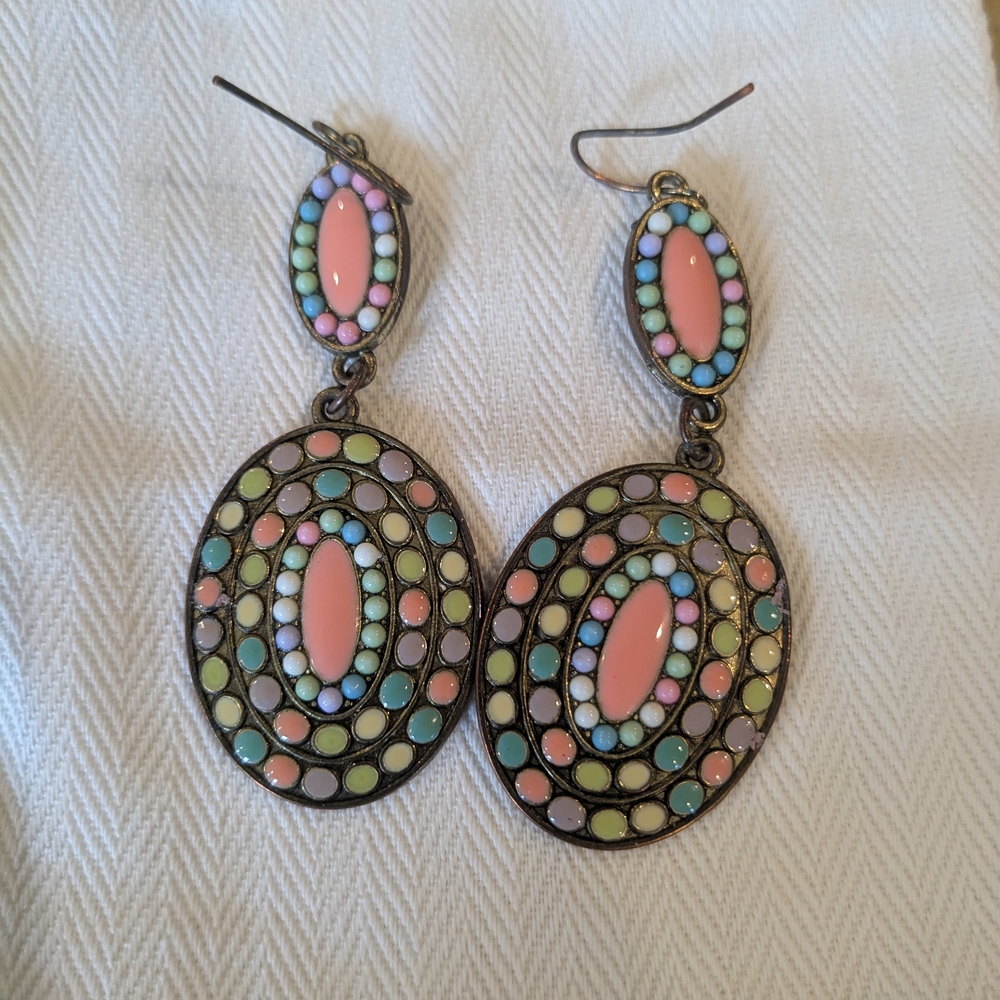 J. Crew Pink and Green Statement Earrings